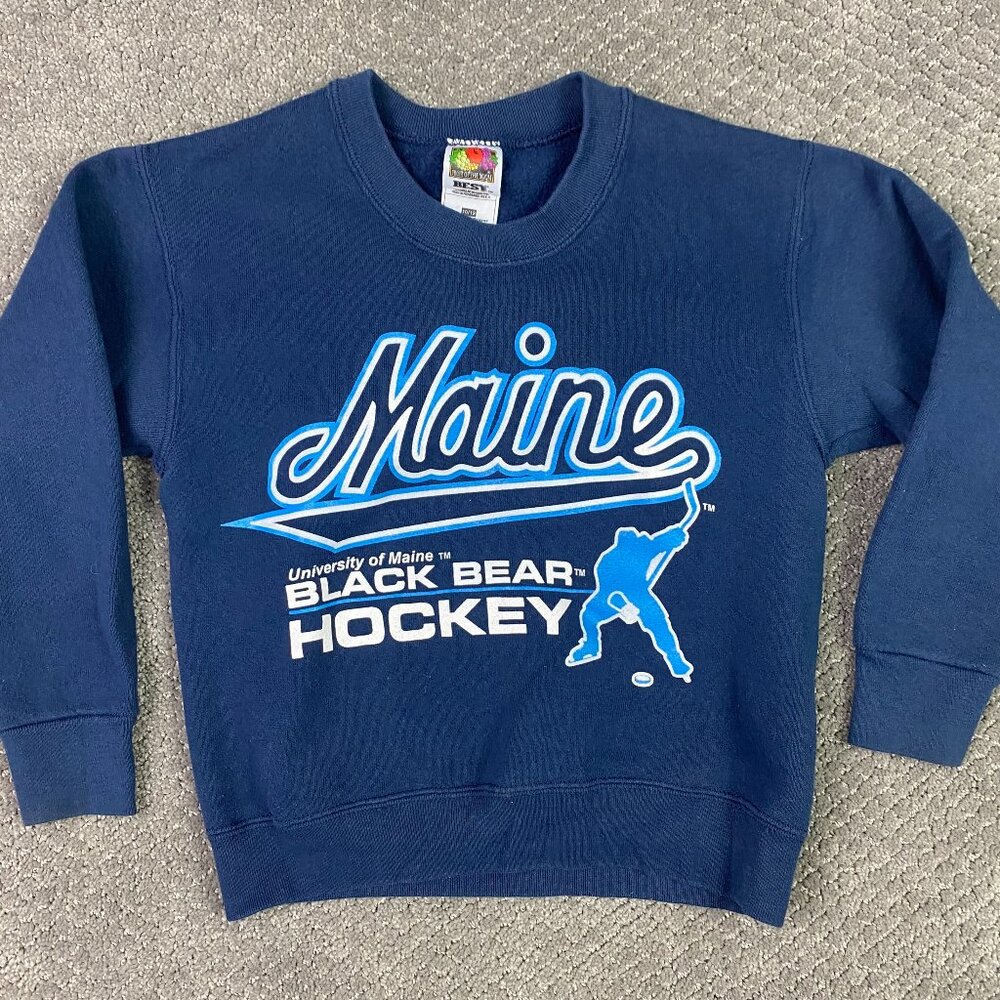 Vintage University of Maine Black Bears Hockey Sweatshirt Kids Boys 10 / 12
